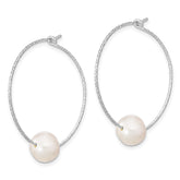 Sterling Silver Rhodium-plated 8-9mm White Round FWC Pearl Hoop Earrings